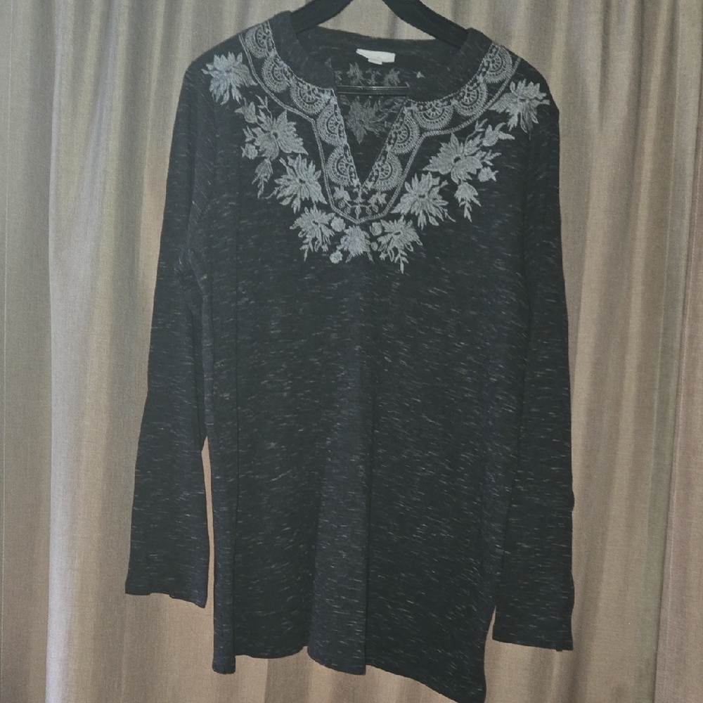 J. Jill Grey Top with White Floral Design